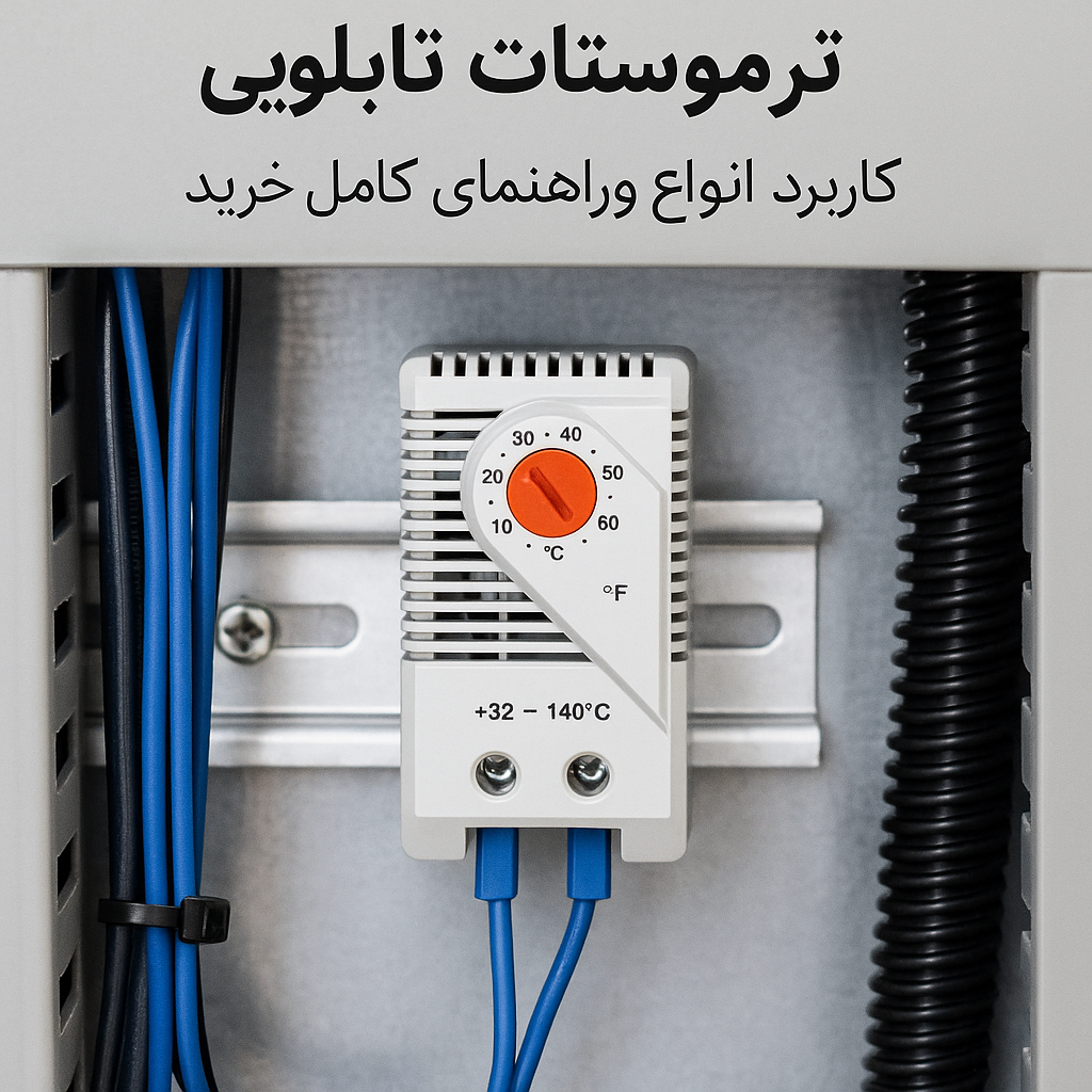تصویر ترموستات تابلویی نصبشده در تابلو برق صنعتی